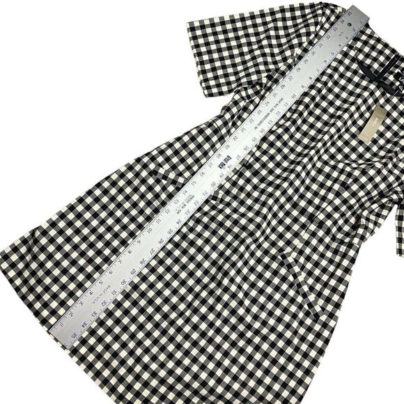 J Crew Dress WMNS 12 Cream Gingham Wool Blend Short-sleeve Mini Pockets Black - Picture 3 of 14